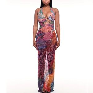 Vibrant Multicolor Halter Maxi Dress
